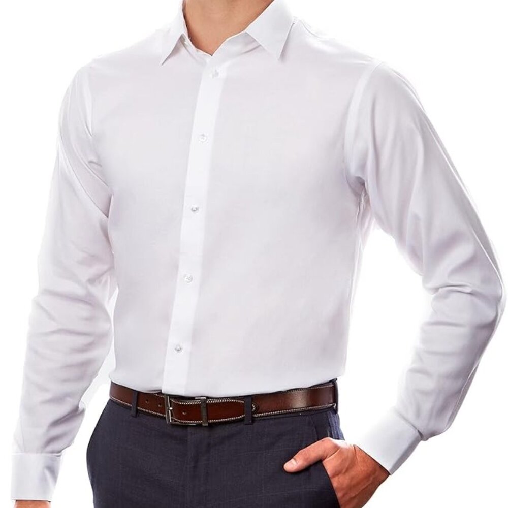 Calvin Klein Mens Dress Shirt Regular Fit Non Iron Stretch 17.5" Neck 34"-35" Sl